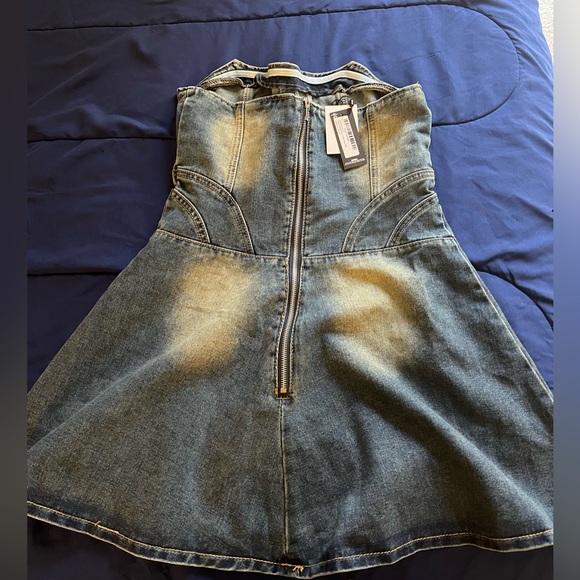 Indigo Vintage Wash Seam Detail Mini Dress - Picture 5 of 6